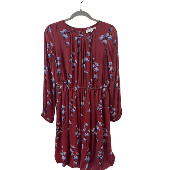 Loft Red Womens Floral Long Sleeve Dress Size Medium Petite - Picture 1 of 4